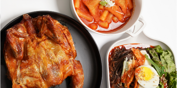 전기구이 통닭 + 막국수 + 국물 떡볶이